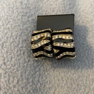 Classic euro back earrings in black enamel with set in Swarovski stones